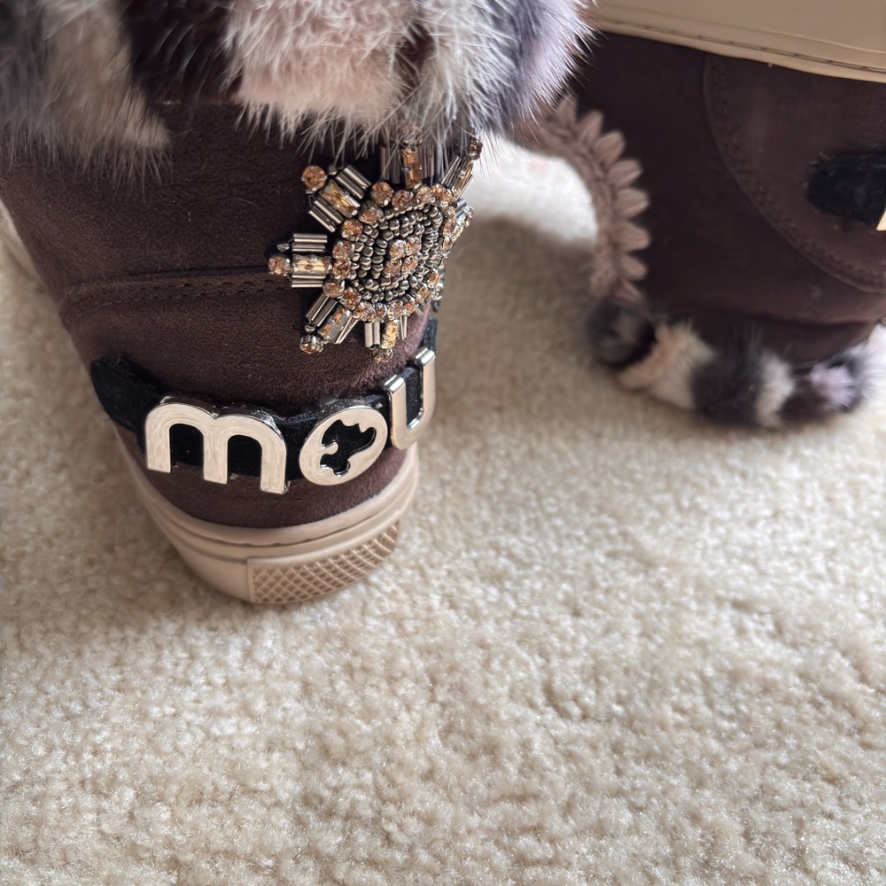 Mou womans Boots with Multicolor real Fur and Embellishment Sz 8 ankle boot - Picture 3 of 4